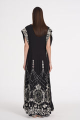 Charcoal black hand embroidered kaftan