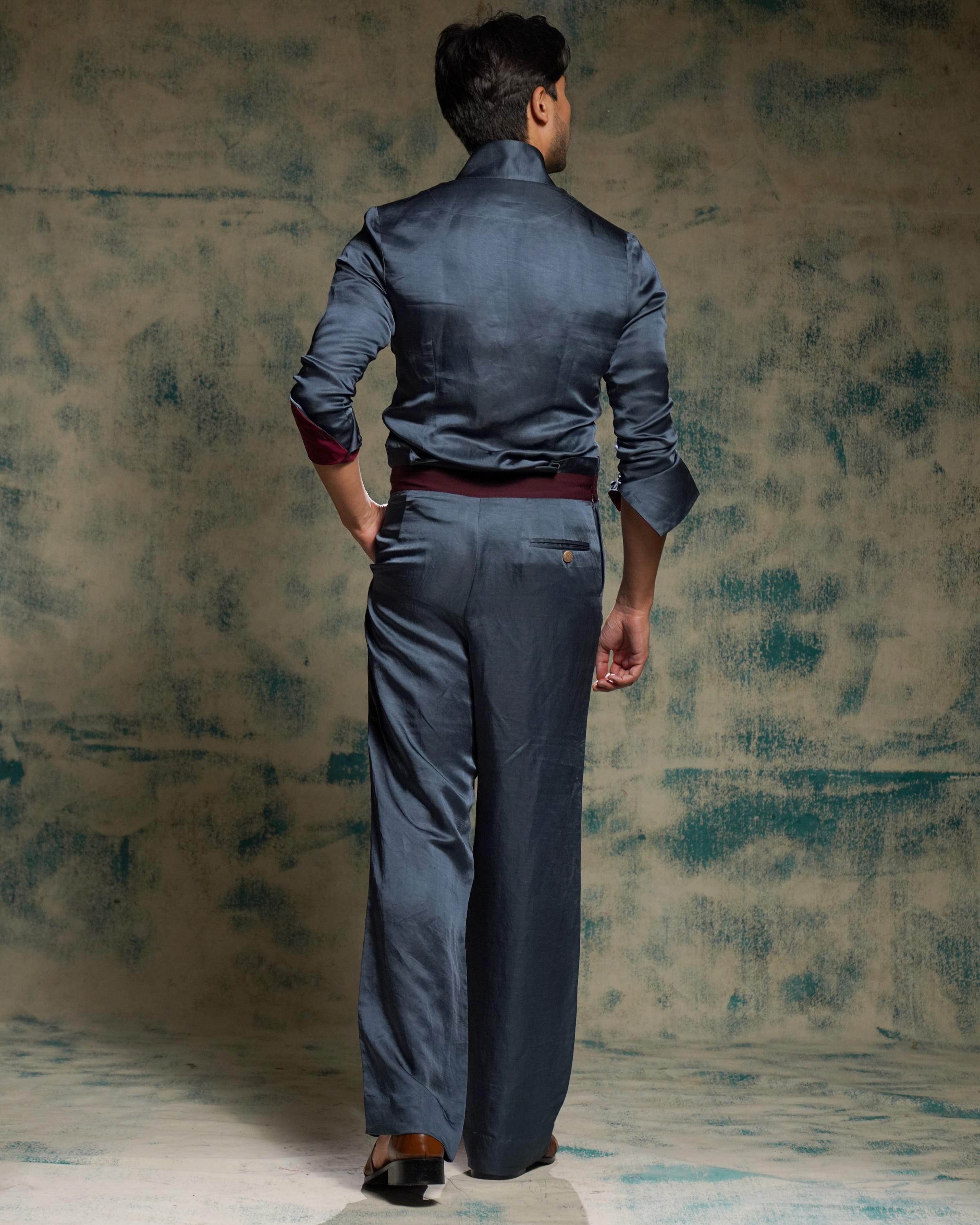 Charcoal Blue Shirt Set