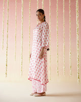 Raspberry  A-Line Long Kurta with Wide Leg Pants- Set of 2