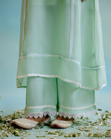 Mint Frost Organza Anarkali with Silky Modal Wide Leg Pants