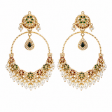 Multicolour Jadau Pearl Oversized Hoop Earrings