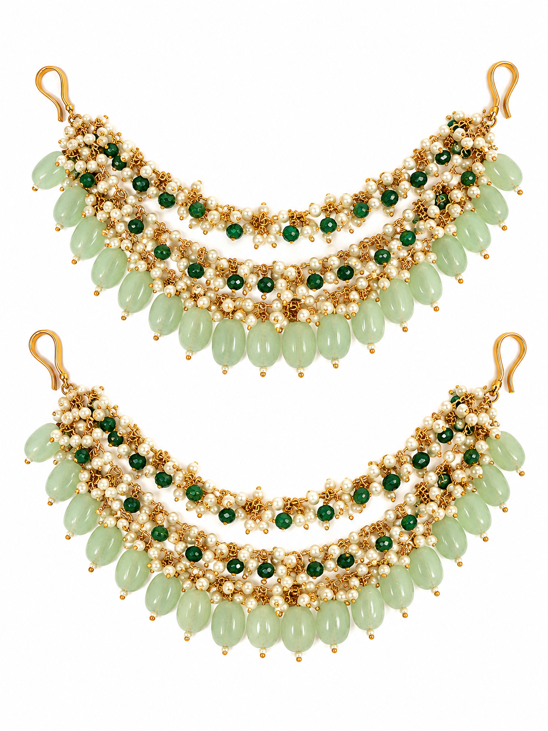 Sage Green Pearl Layered Ear Chain 63