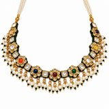 Navratna Kundan Floral Necklace Earring Set