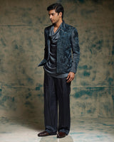 Charcoal Blue hand embroidered short jacket set
