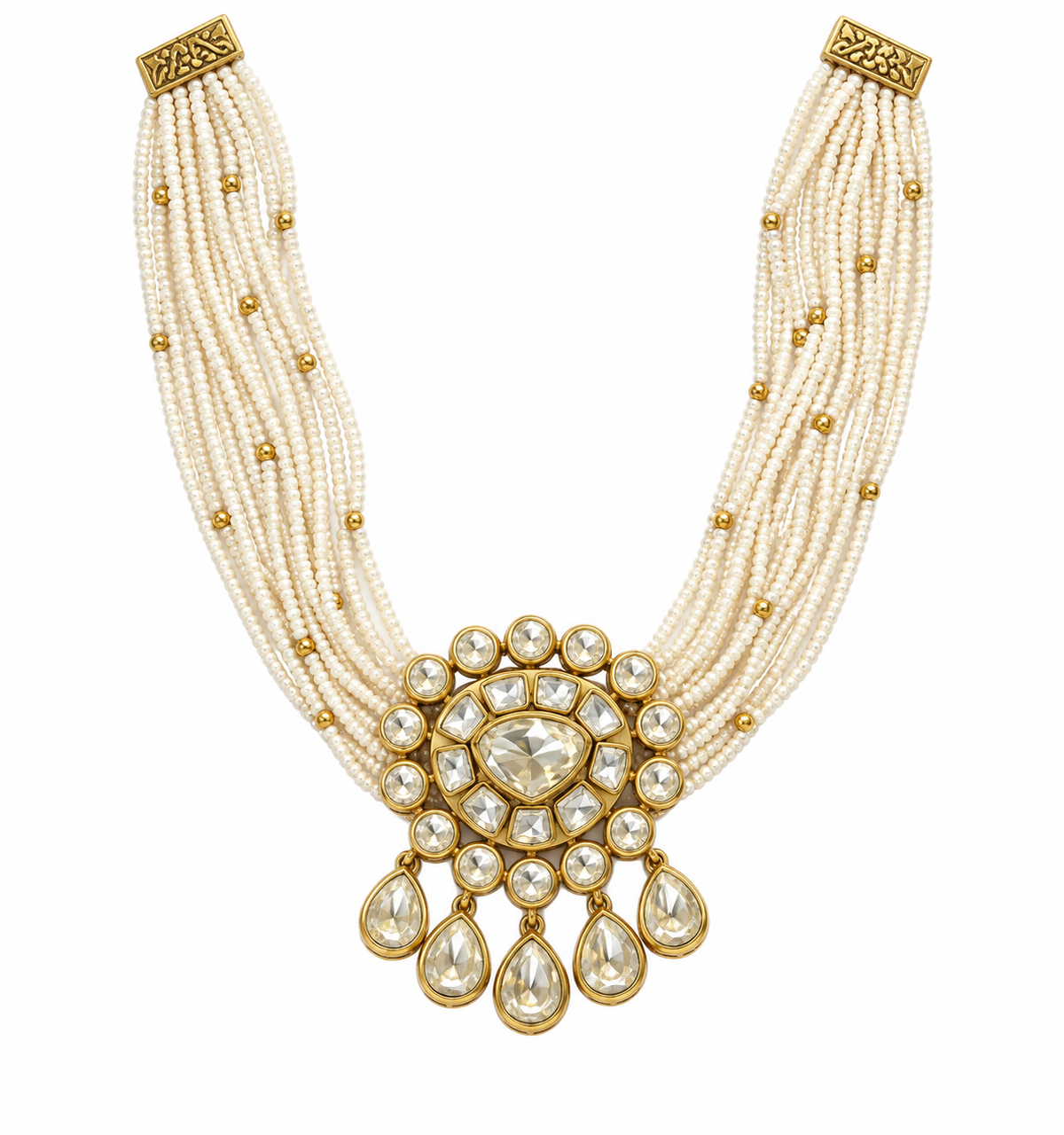 Pearl Moissanite Polki Choker Necklace Set