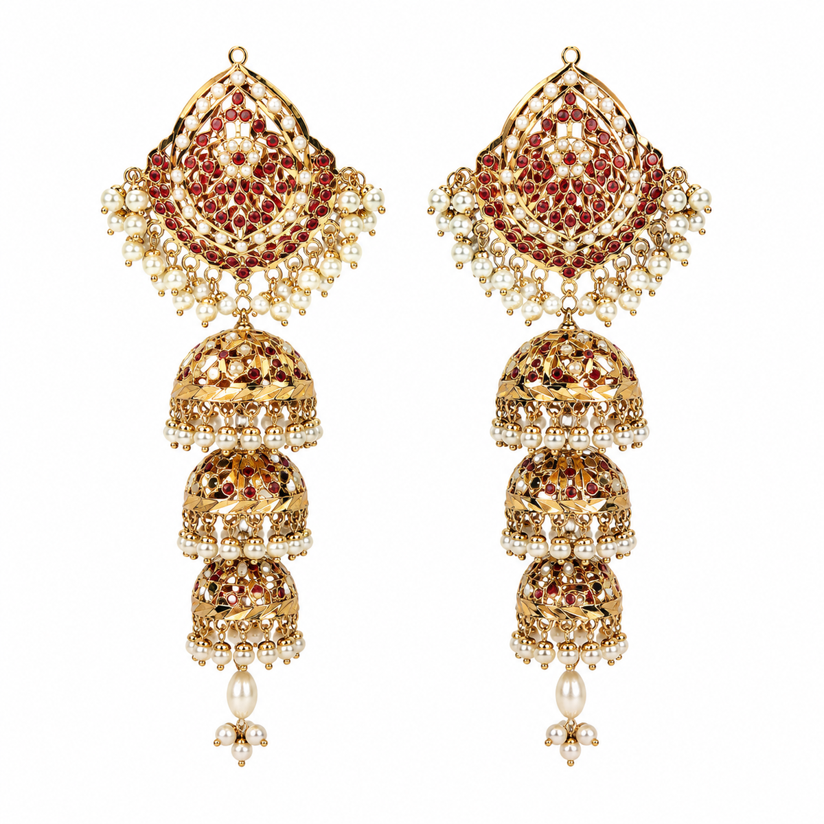Layered Jadau Pearl Jhumka Earrings
