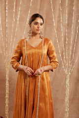 Amber Floral Gota Tissue Anarkali with Wide Leg Pants