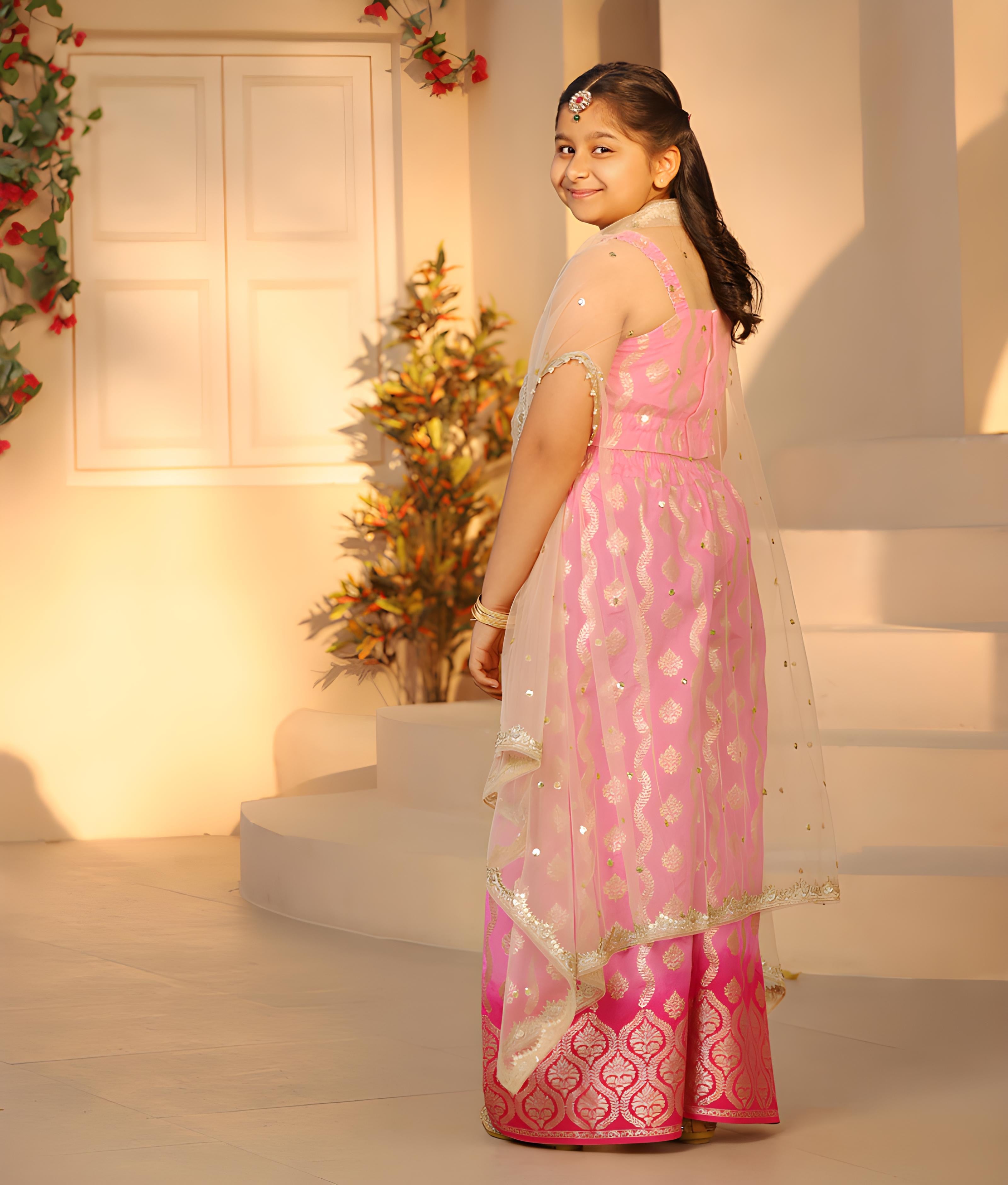 Lilac Brocade Top with Plazzo Pant