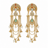 Kundan Sage Green Chain Drop Statement Earrings