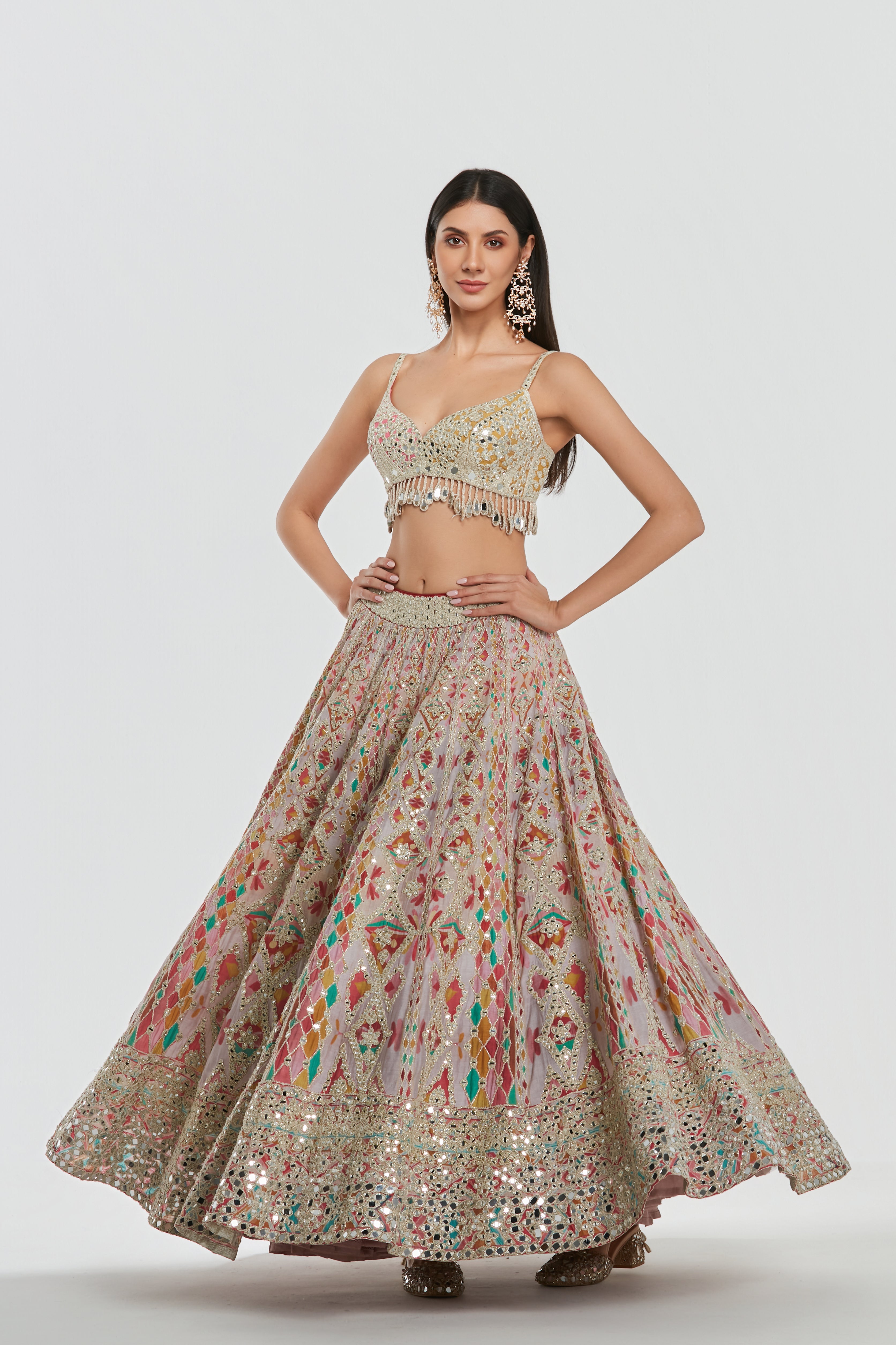 Mirror work , zari , dori thread