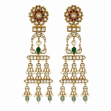 Multicolour Kundan Pearl Drop Statement Earrings