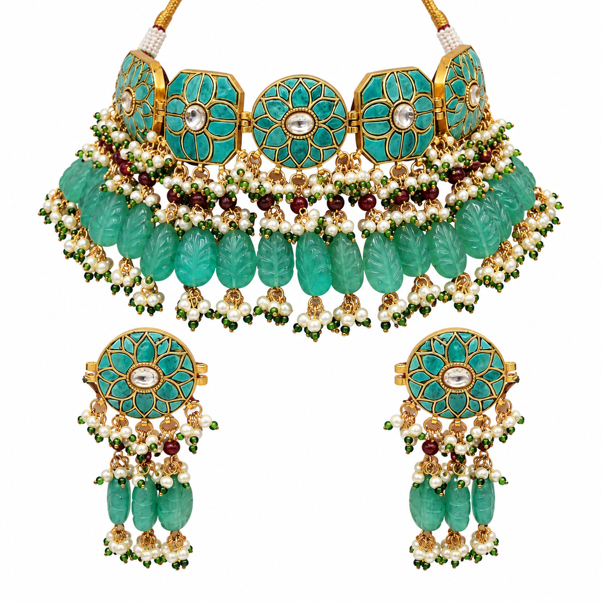 Turquoise Floral Beaded Necklace Set 28