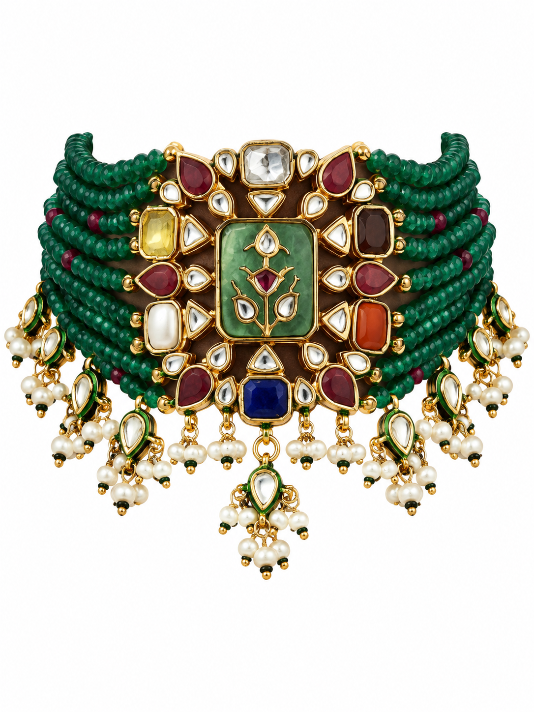 Kundan Multistone Beaded Choker Earring Set