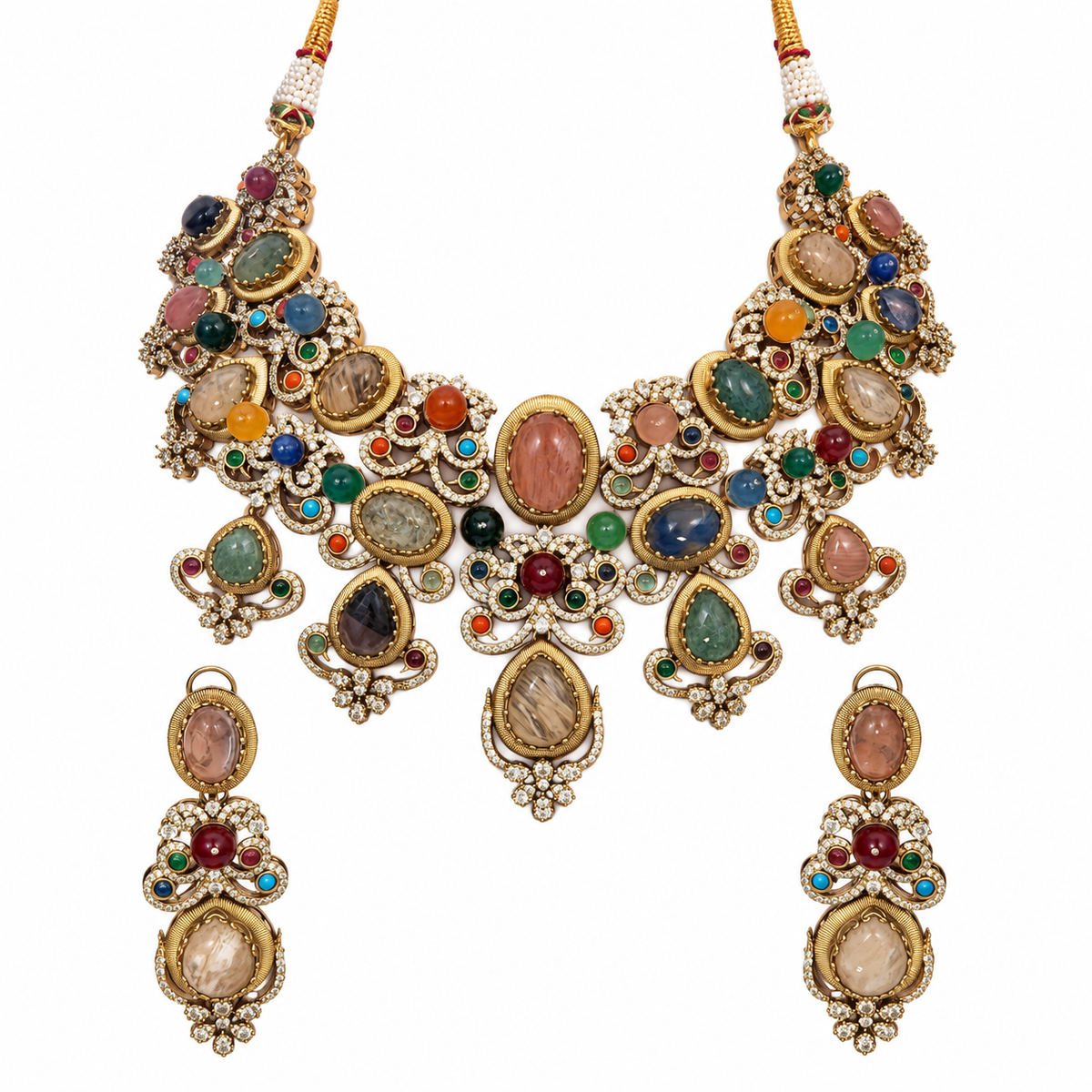 Multicolor Semi-Precious Stone Floral Necklace Set 27