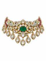 Emerald Moissanite Polki Choker Necklace Set