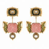 Blush Pink & Emerald Green Semi-Precious Statement Earrings