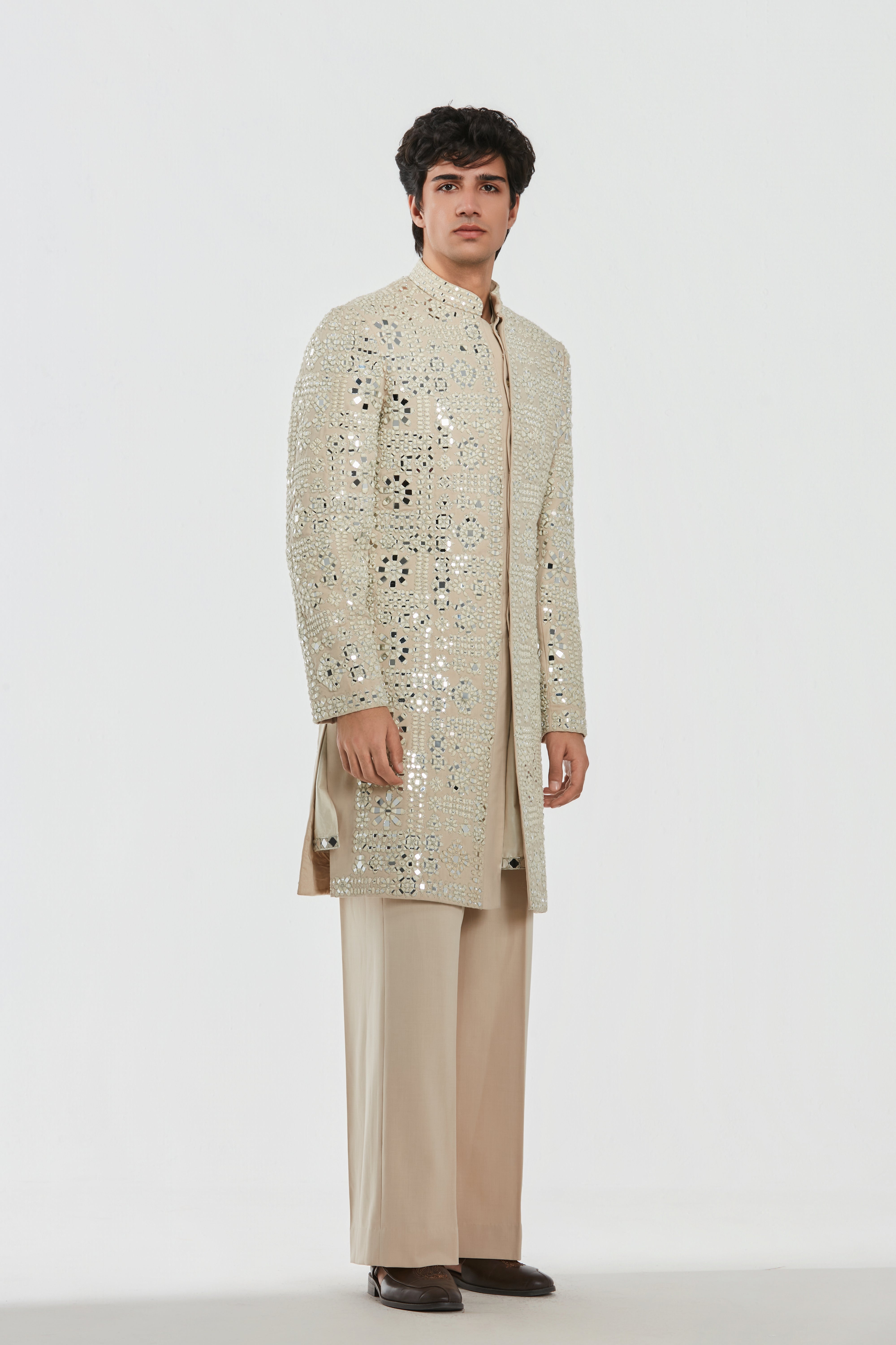 Sherwani -Neo tech , Kurta and stole heavy chanderi , Pant - Cotton twill
