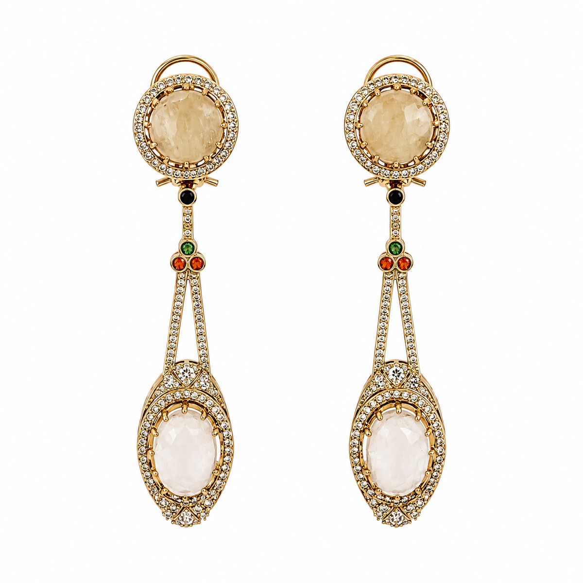 Ivory semi-Precious Dual Stone Drop Earrings