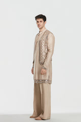 Kurta and jacket - Heavy chanderi , Pant-Cotton twill
