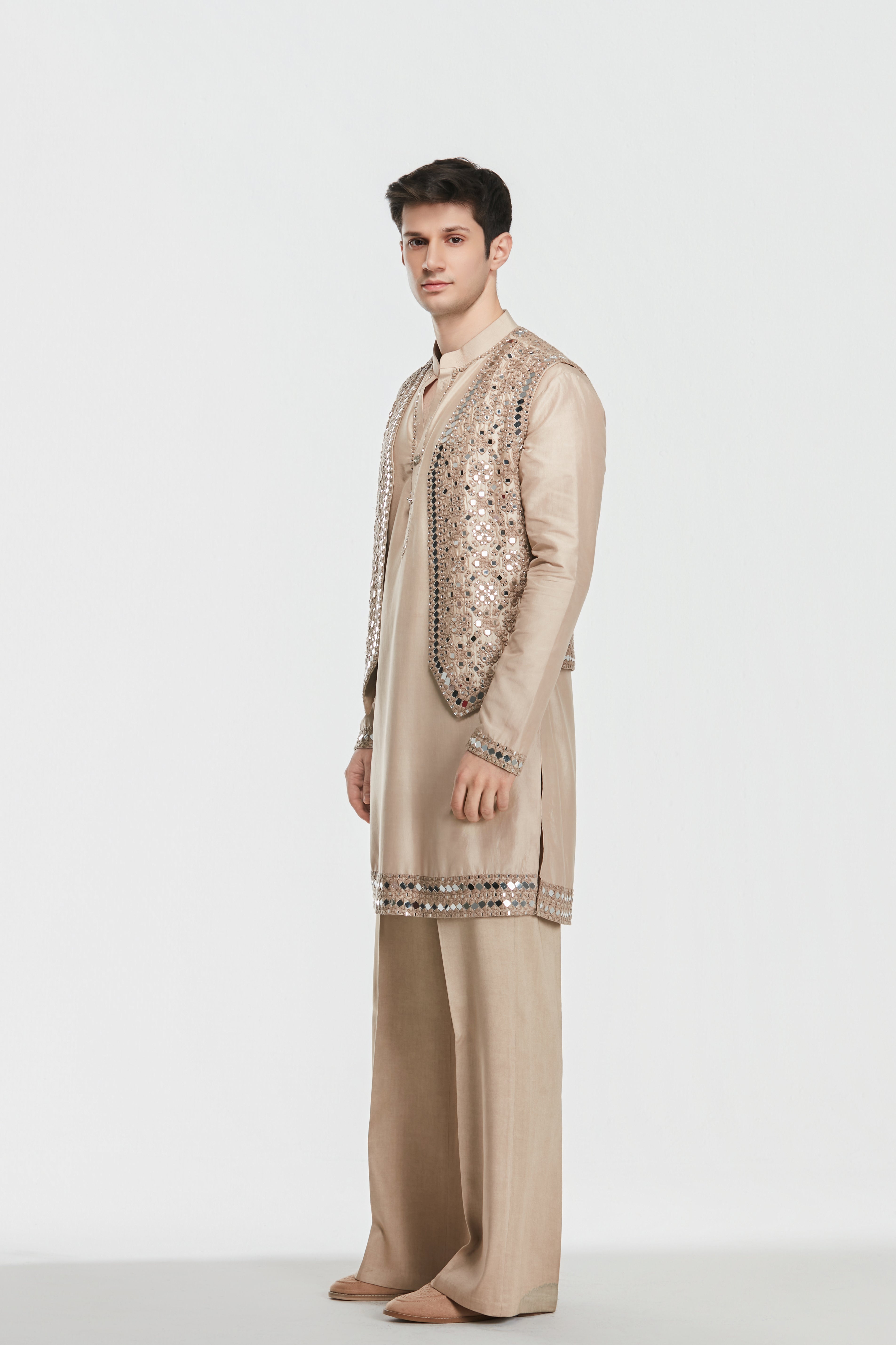 Kurta and jacket - Heavy chanderi , Pant-Cotton twill