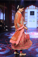 Ghungroo Peach Zari & Aari Work Anarkali with Rust Banarsi Dupatta