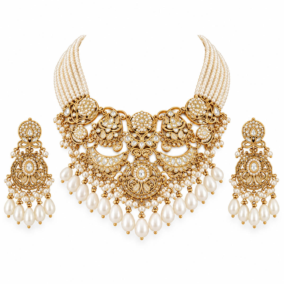 Pearl Kundan Layered Statement Necklace Set 21