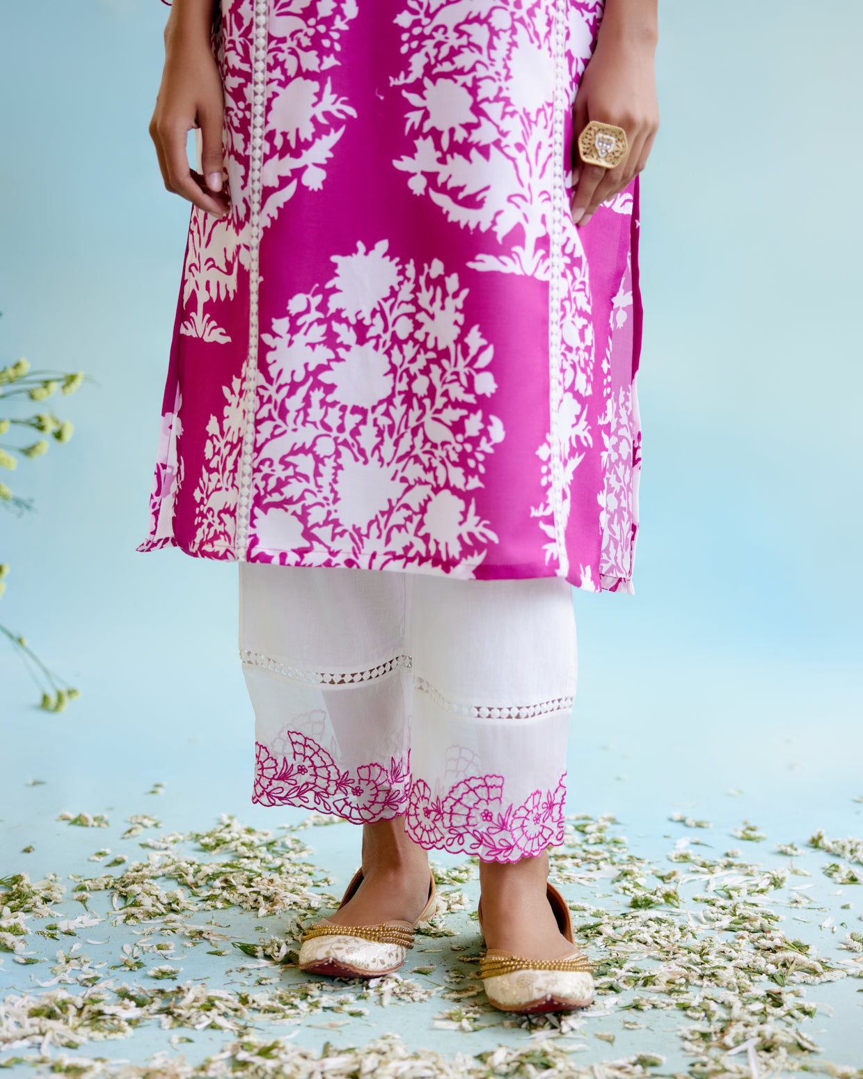Cranberry Floral Printed Kurta with Narrow Pants