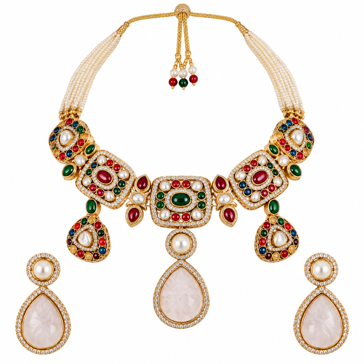 Multicolor Semi-Precious Stone Drop Necklace Set 24