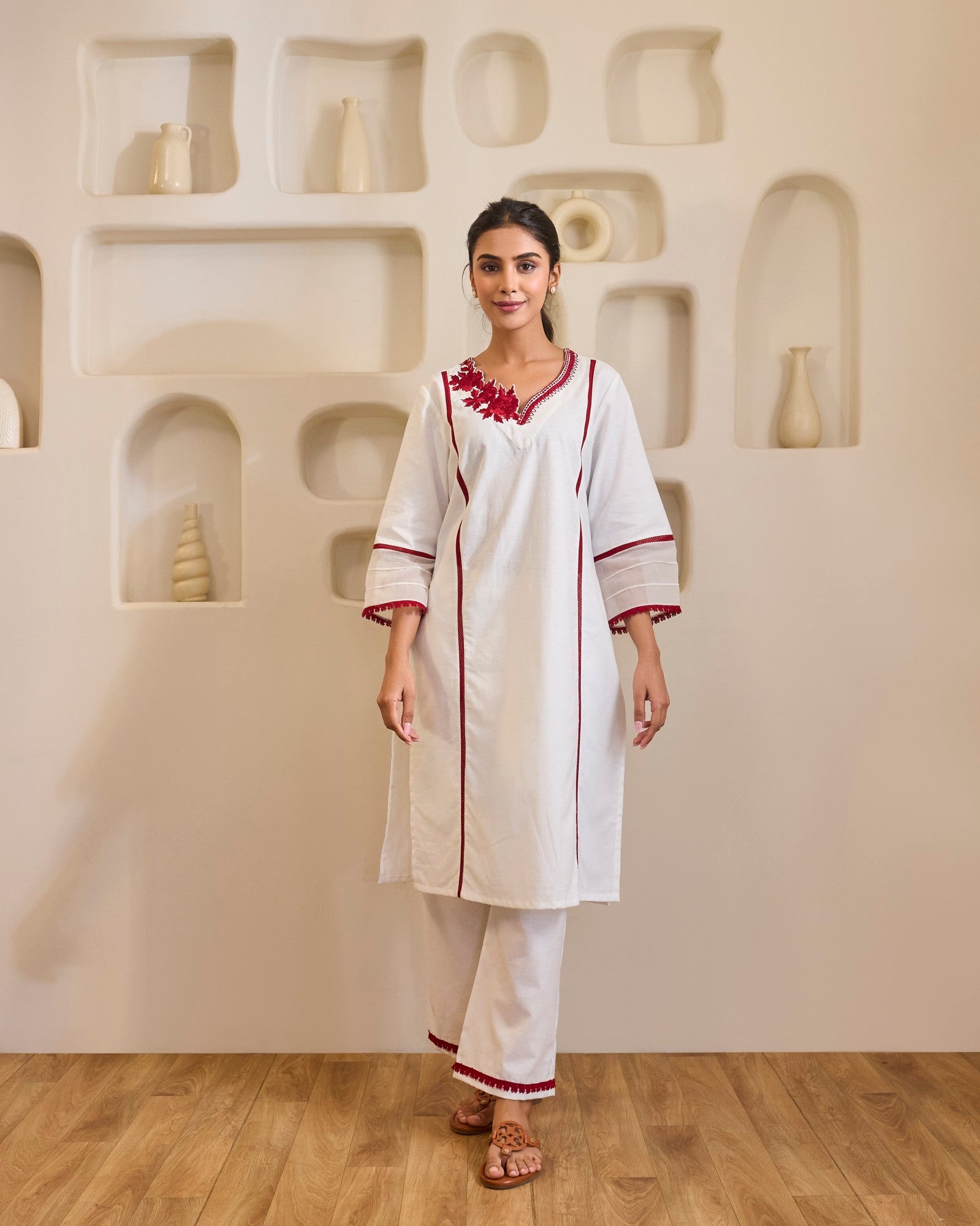 Red Rose Embroidered Khaadi Kurta with Narrow Pants