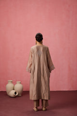 Champagne chanderi dori work  and resham embroidered kurta paired with pant & organza dupatta