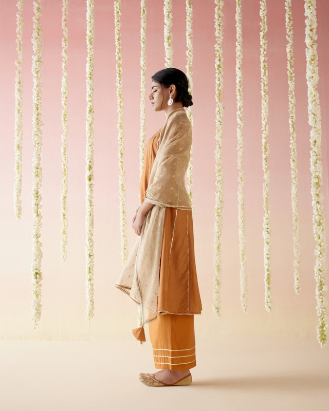 Dahlia Rust Gota Anarkali with 
Wide Leg Pants & Dupatta - Set of 3