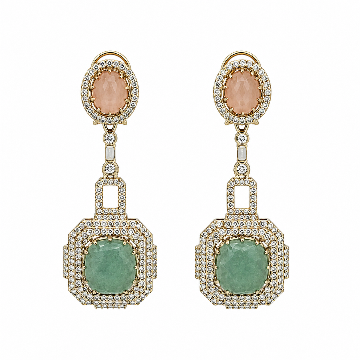 Blush Pink & Sage Green Semi-Precious Statement Earrings