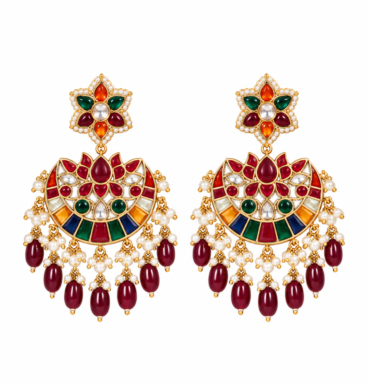 Multicolor Kundan Pearl Chandbali Earrings 51