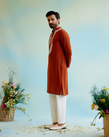 Rustic Flora Linen Georgette Dori Kurta