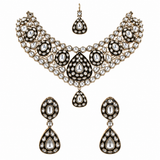 Gold Plated Kundan Polki Necklace Set with Maang Tikka and Earrings