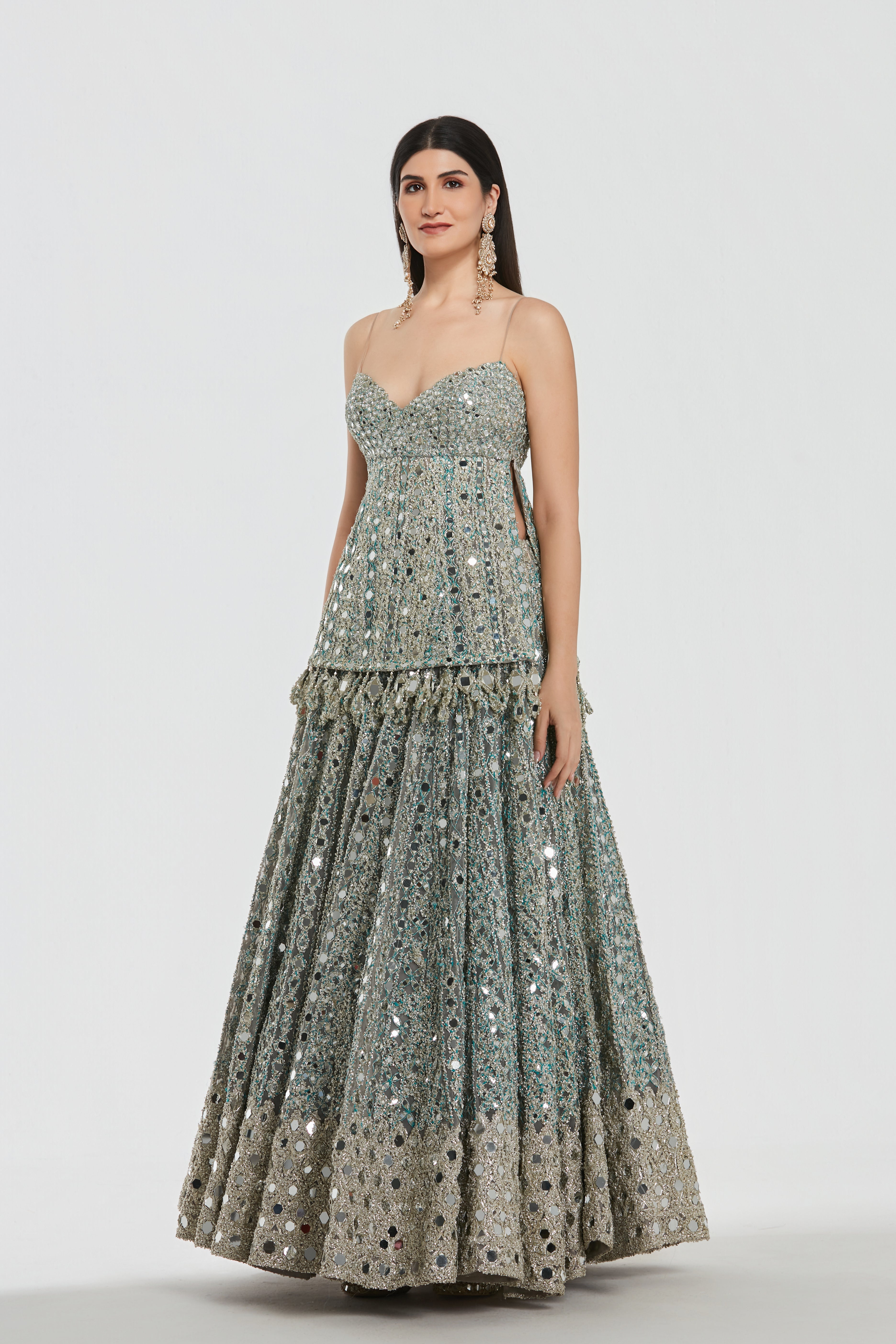 Mirror work , zari , dori thread