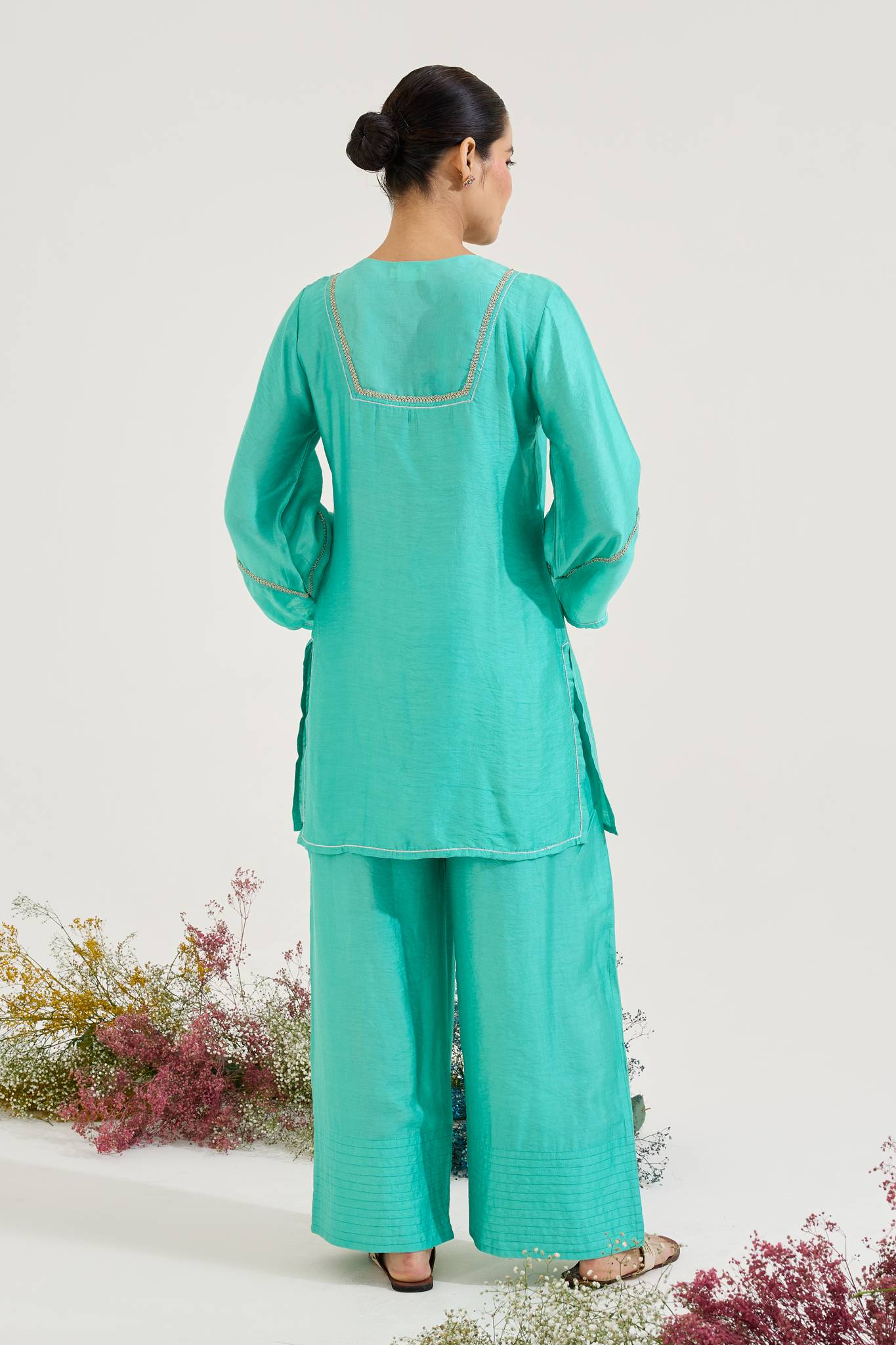 Aqua Green Zari Kurta with Farsi Salwar - Set of 2