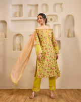 Dahlia Yellow Embroidered Cotton Kurta with Narrow Pants