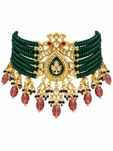 Kundan Peacock Beaded Choker Earring Set