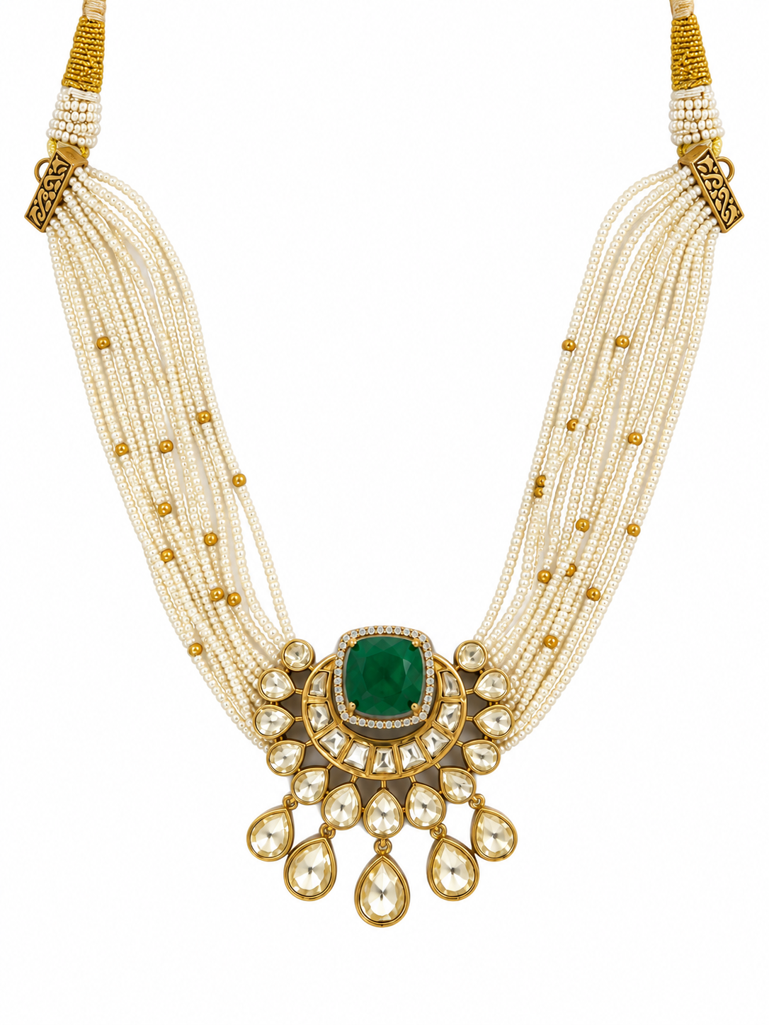 Emerald Pearl Moissanite Polki Choker Set