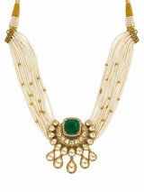 Emerald Pearl Moissanite Polki Choker Set
