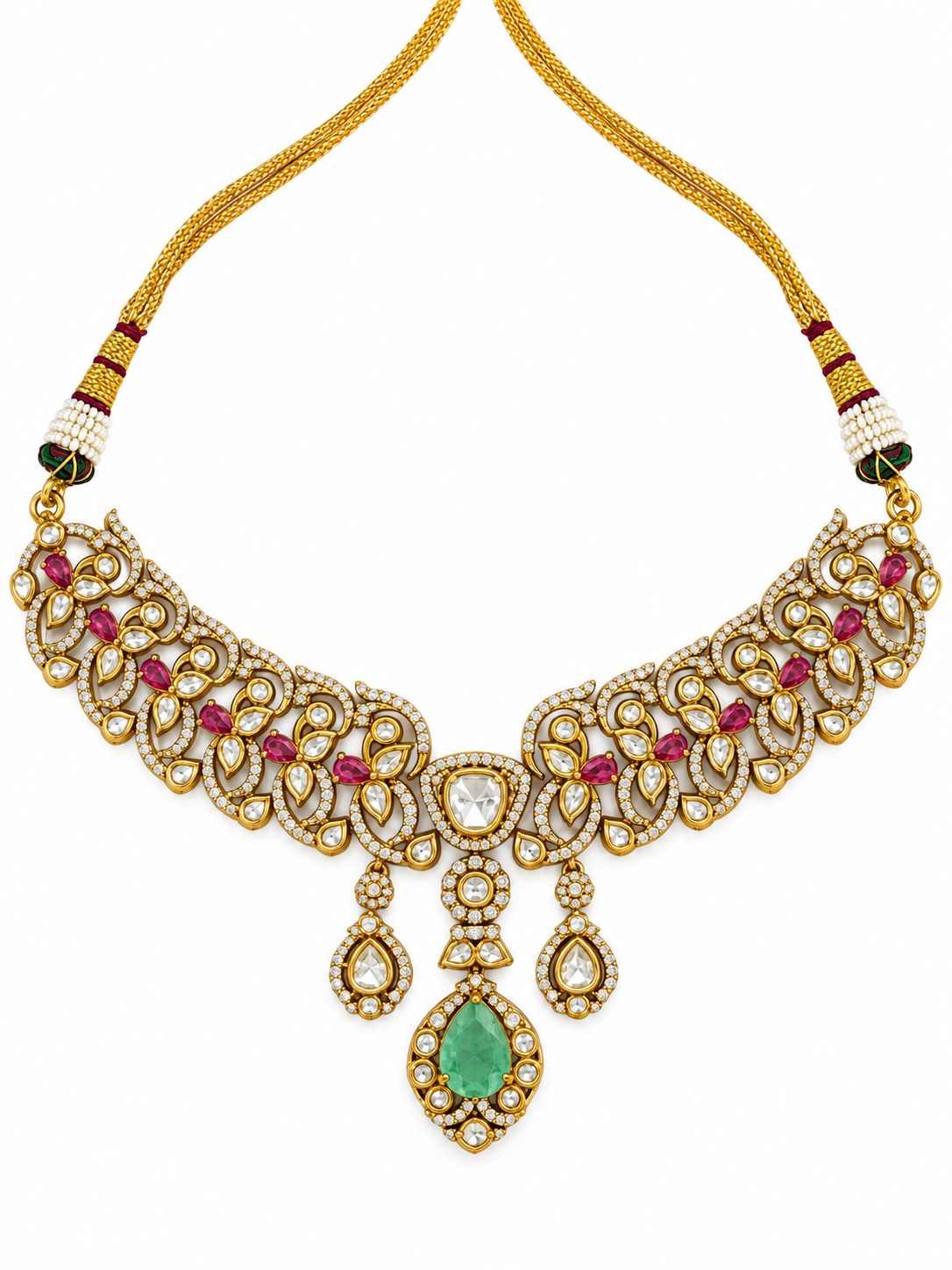 Ruby and Emerald Moissanite Choker Necklace Set