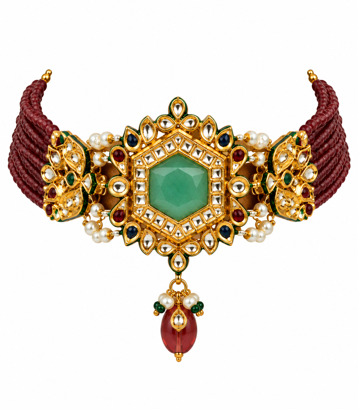 Kundan Hexagon Choker with Drop Earrings