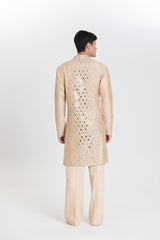 Beige Grid Kurta Set