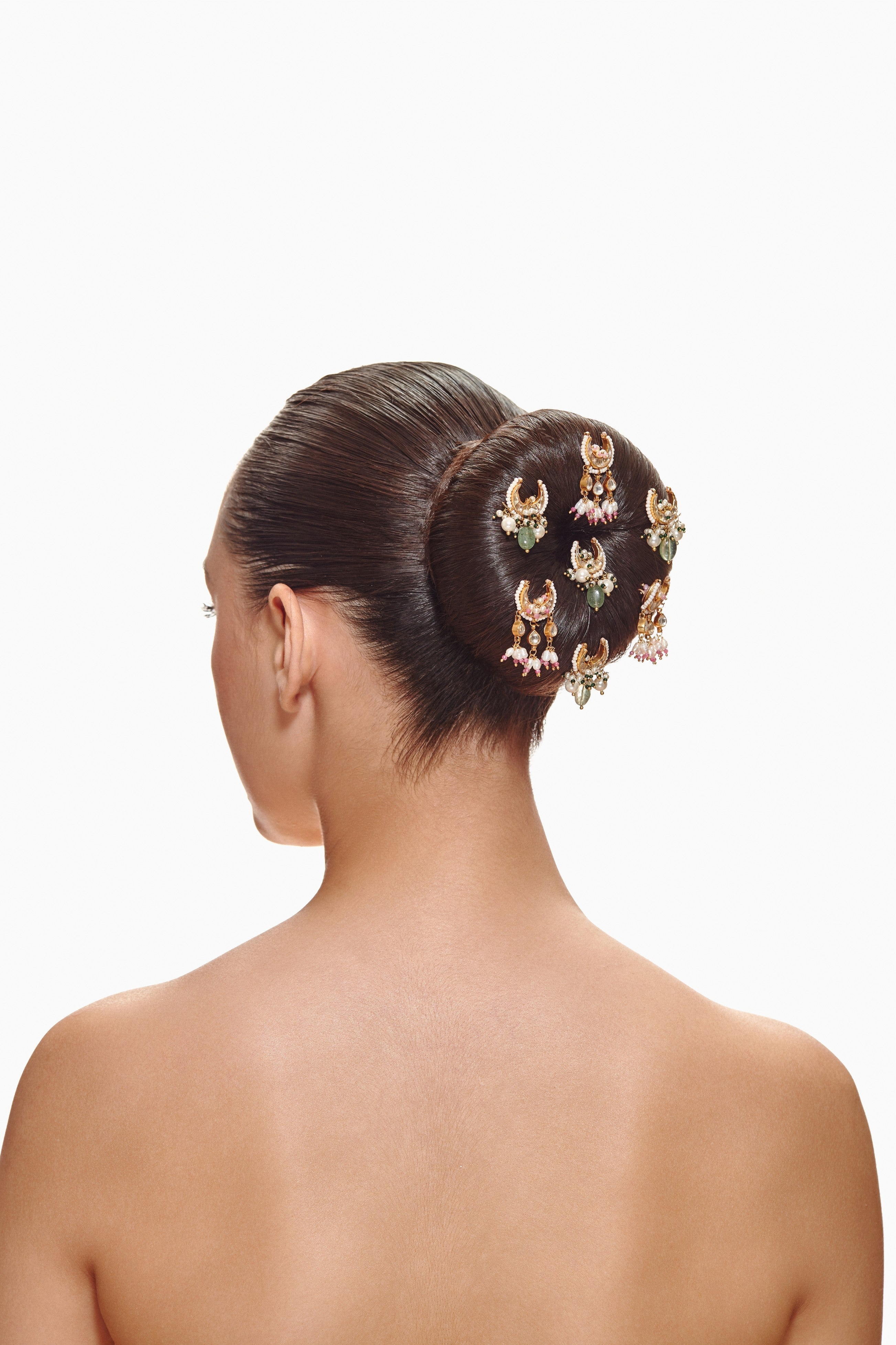 Green and Pink Chaand Bun Pins