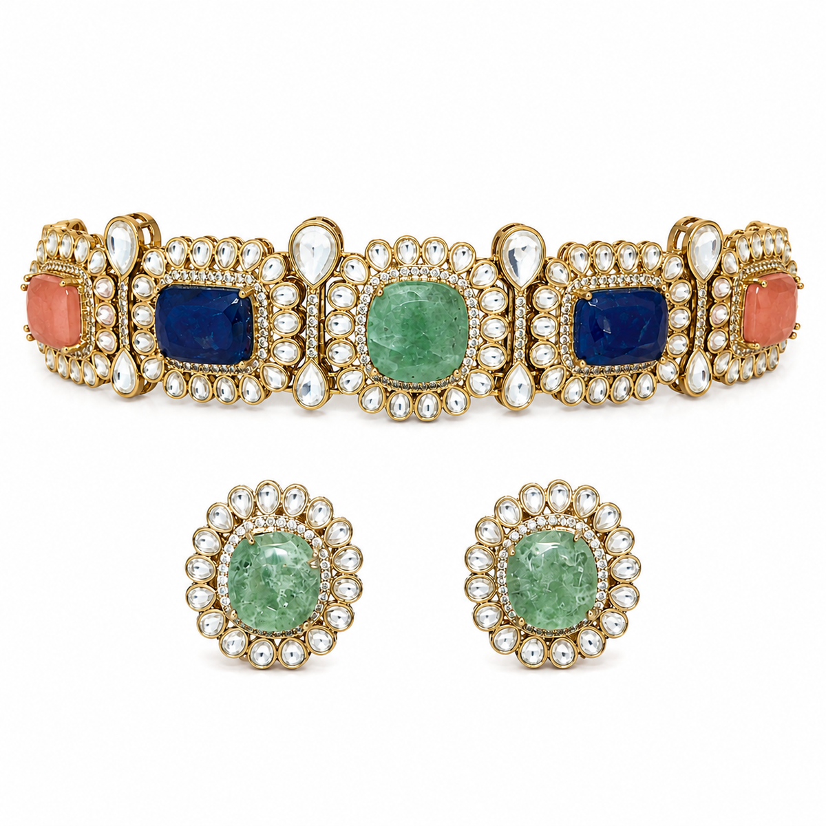 Multicolour Semi-Precious Stone Kundan Choker Set