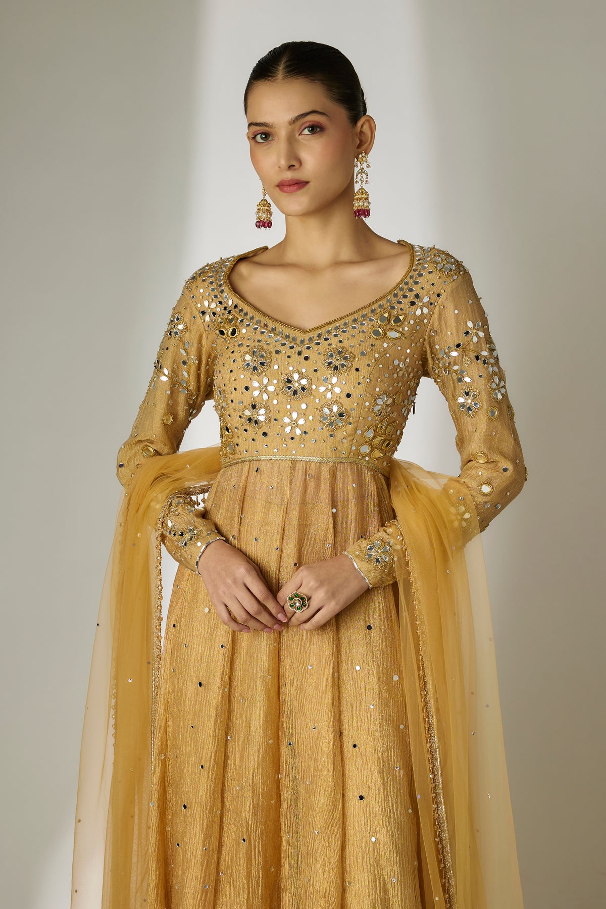 Gold Mirror Anarkali Set