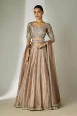 Grey Floral Sequin Lehenga Set