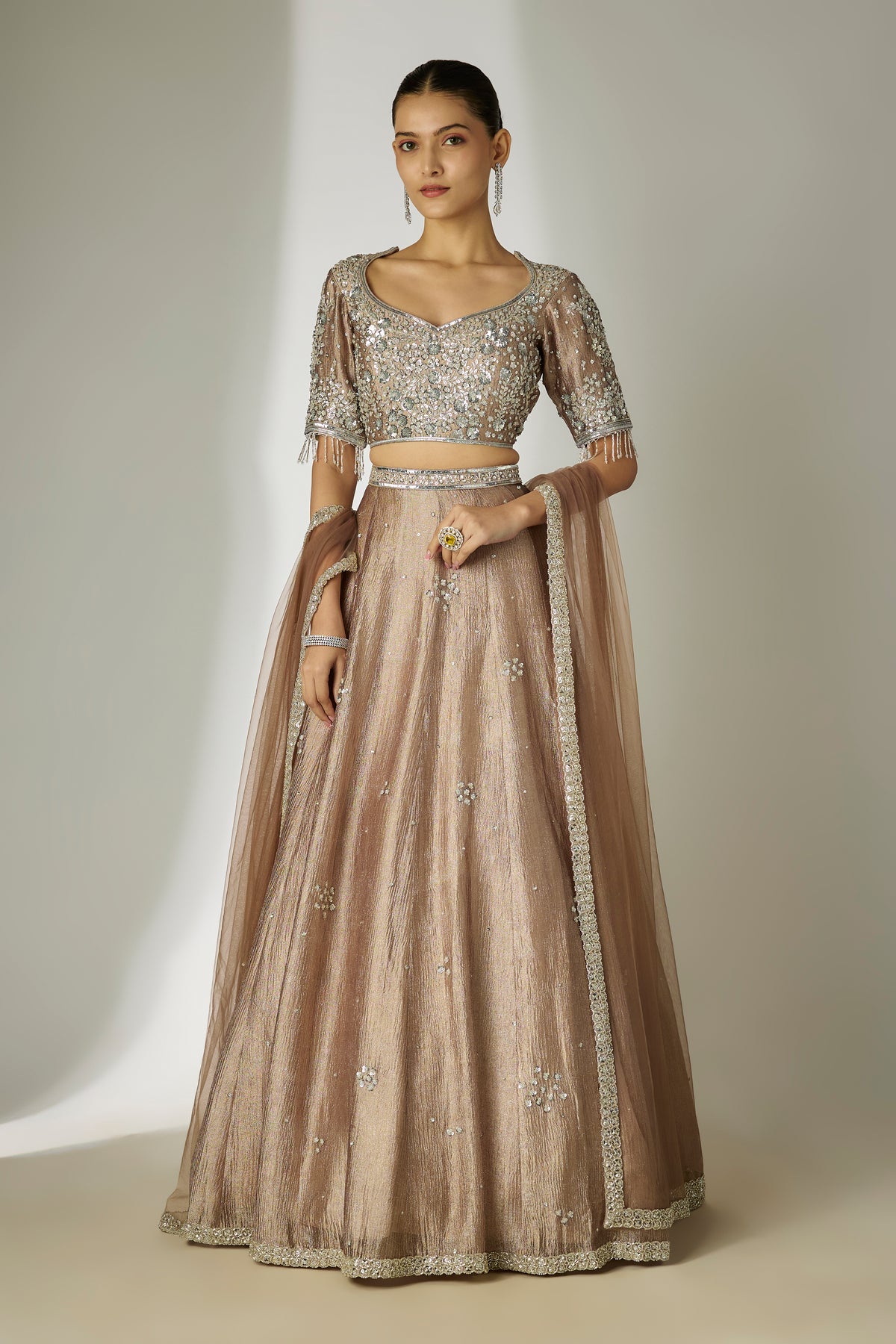 Grey Floral Sequin Lehenga Set