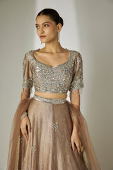 Grey Floral Sequin Lehenga Set